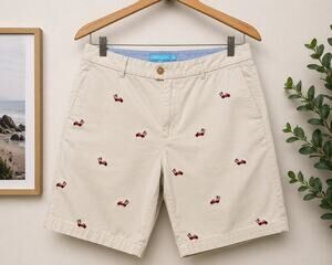 J. McLaughlin Khaki Golf Hole Flag Embroidered Oliver Shorts Mens sz 34